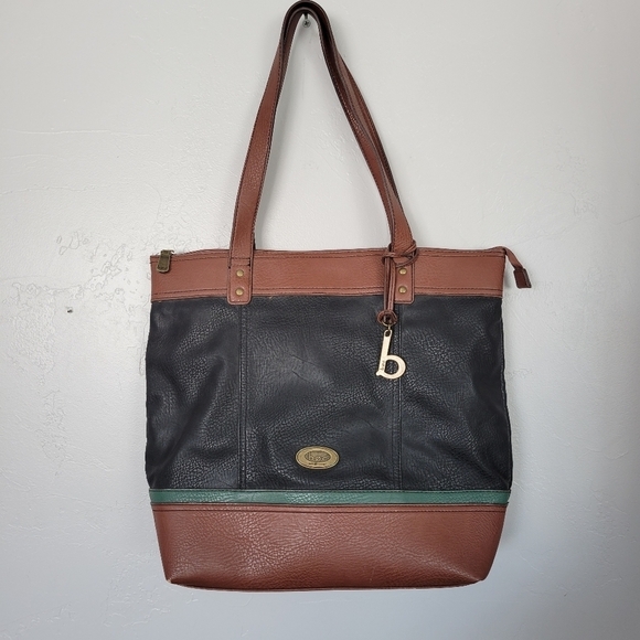 B.O.C Born Concepts Tote Bag Purse Faux Leather Tan Black Green Color Block - Picture 1 of 8